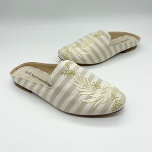 Soft Surroundings Kyra Embroidered Mules Size 7 Tan Stripes Floral Slip On‎ NWOB